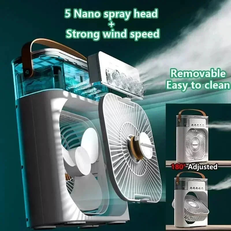 Transform Your Space with the New 3-in-1 Mini Air Cooler: Fan, Humidifier, and LED Night Light for Home and Office!
