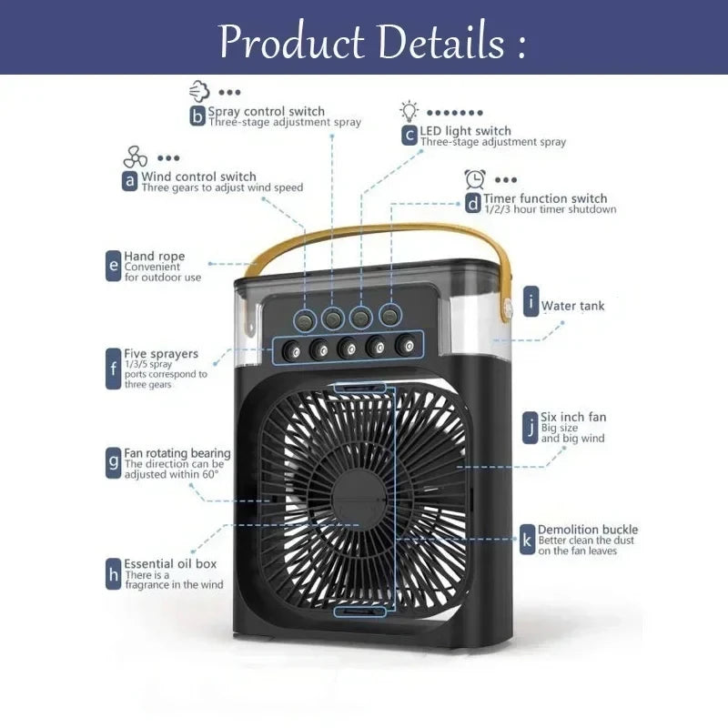 Transform Your Space with the New 3-in-1 Mini Air Cooler: Fan, Humidifier, and LED Night Light for Home and Office!